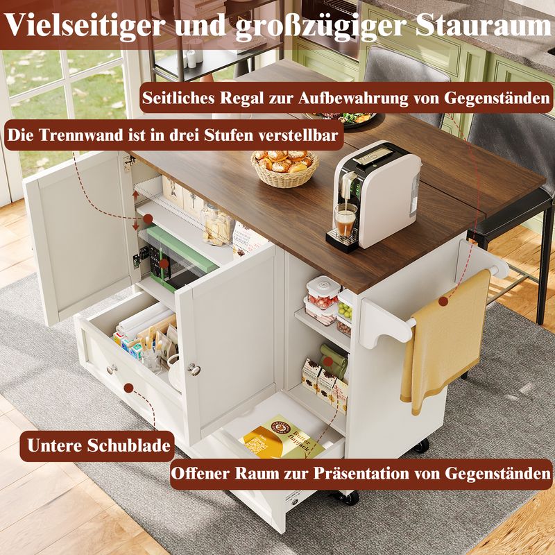Küchenwagen Mit Ablagefächern, Handtuchhalter, Gewürzregal, Weiß_voghion.com