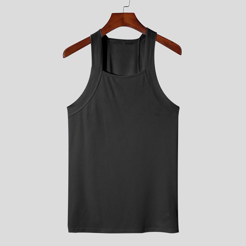 Abbigliamento maschile, moda maschile, senza maniche, colletto quadrato, cuciture a forma di I, gilet pesante, monospalla, bretelle da uomo._voghion.com