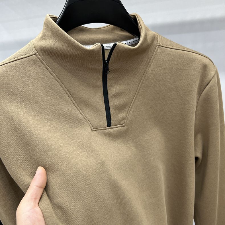 felpa mezza zip uomo manica lunga cerniera dolcevita fondo camicia uomo top marchio alla moda_voghion.com