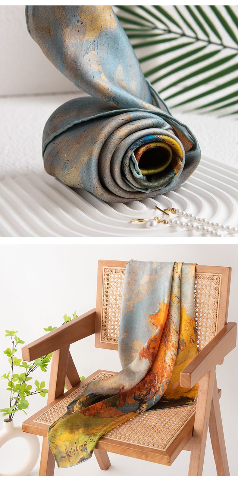 2024 Damen-Geschenkbox, Waldölgemälde, Maulbeerseide, fortgeschrittener professioneller Kleid-Quadratschal_voghion.com