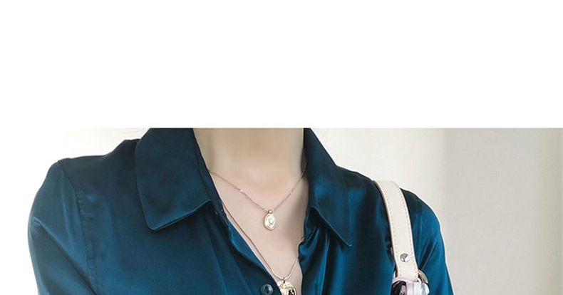Dametøj moderigtigt og slankt forår og efterår nyt revers kontrastfarve chiffon skjorte top cardigan skjorte bund skjorte_voghion.com