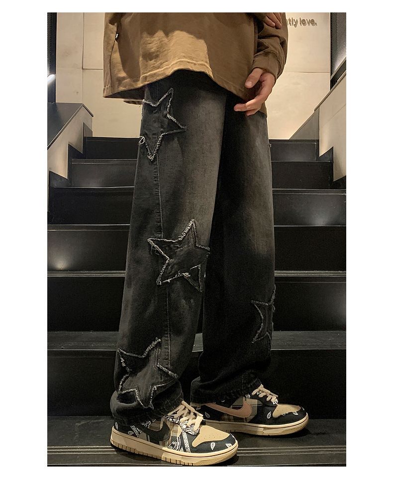 Design maschile in denim dritto, marchio alla moda invernale a gamba larga, stile americano high street per primavera e autunno_voghion.com