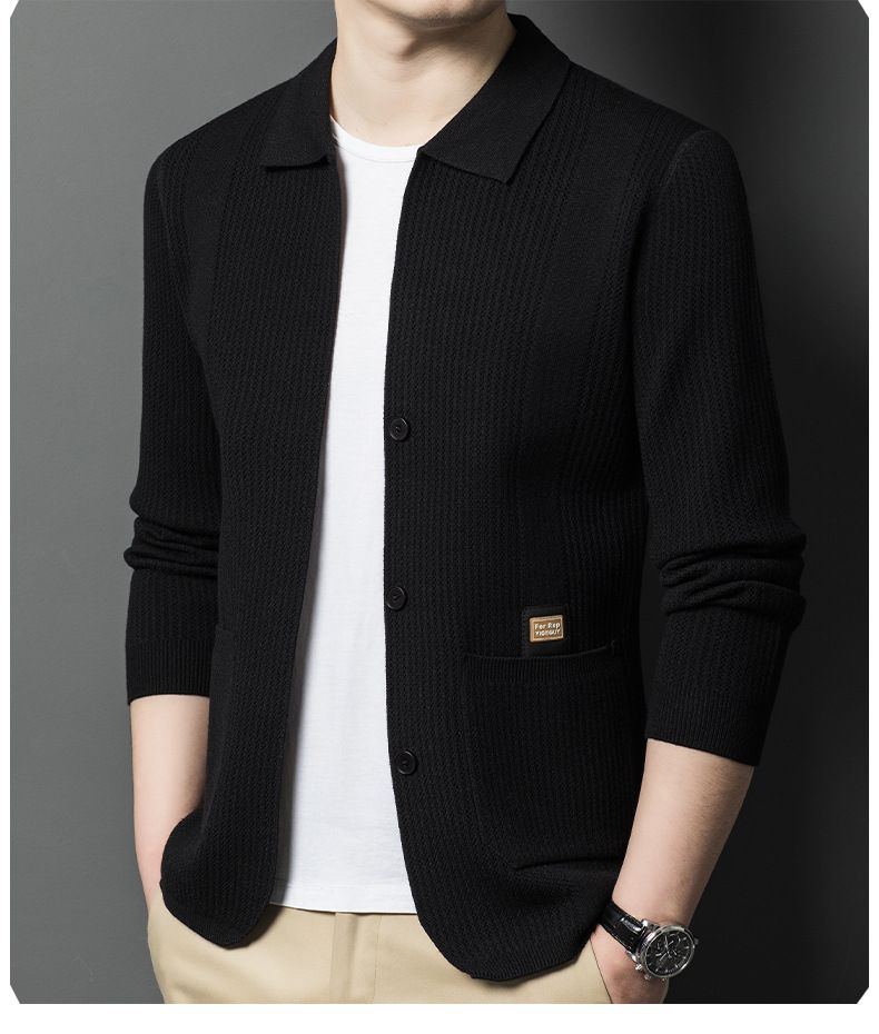 Chaqueta de punto tipo cárdigan juvenil para hombre, informal, de color sólido, primavera y otoño de 2025_voghion.com