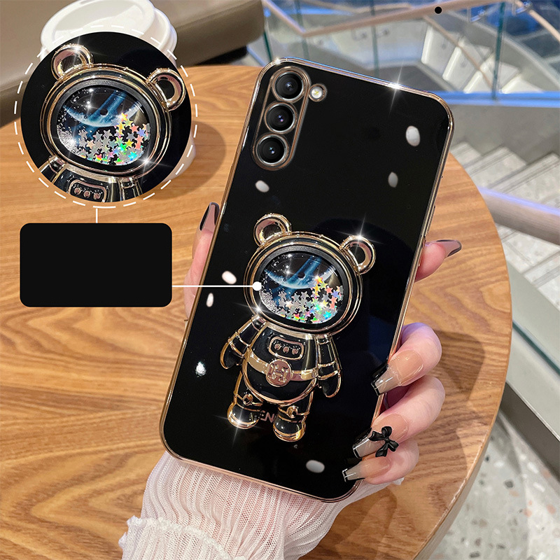 Til Samsung S23 Ultra Case,Plating Space Bear Stand Blødt Cover til Samsung Galaxy S23 S22 S21 S20 Ultra FE S10 Plus Note 20 A73 A72 A71 A54_voghion.com