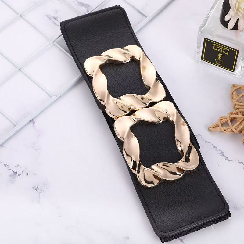 Nouvelle mode femme élastique large taille joint avec doudoune pull robe élastique ceinture décorative_voghion.com