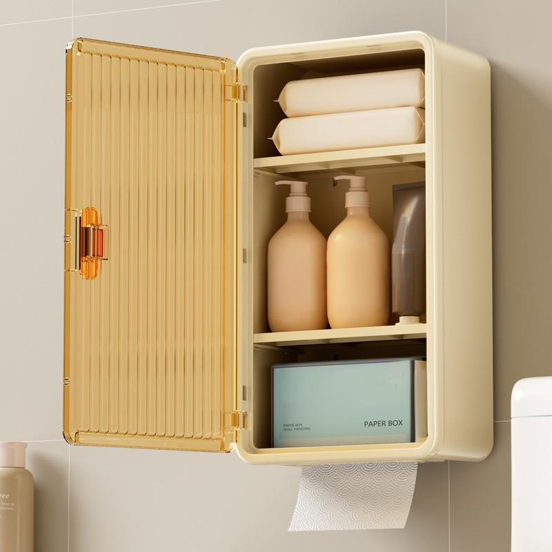 Wall Mounted No-Drill Tissue Box Holder Clear Bathroom Storage With Flip Lid Fits Standard Rolls Waterproof Space Saving Design_voghion.com