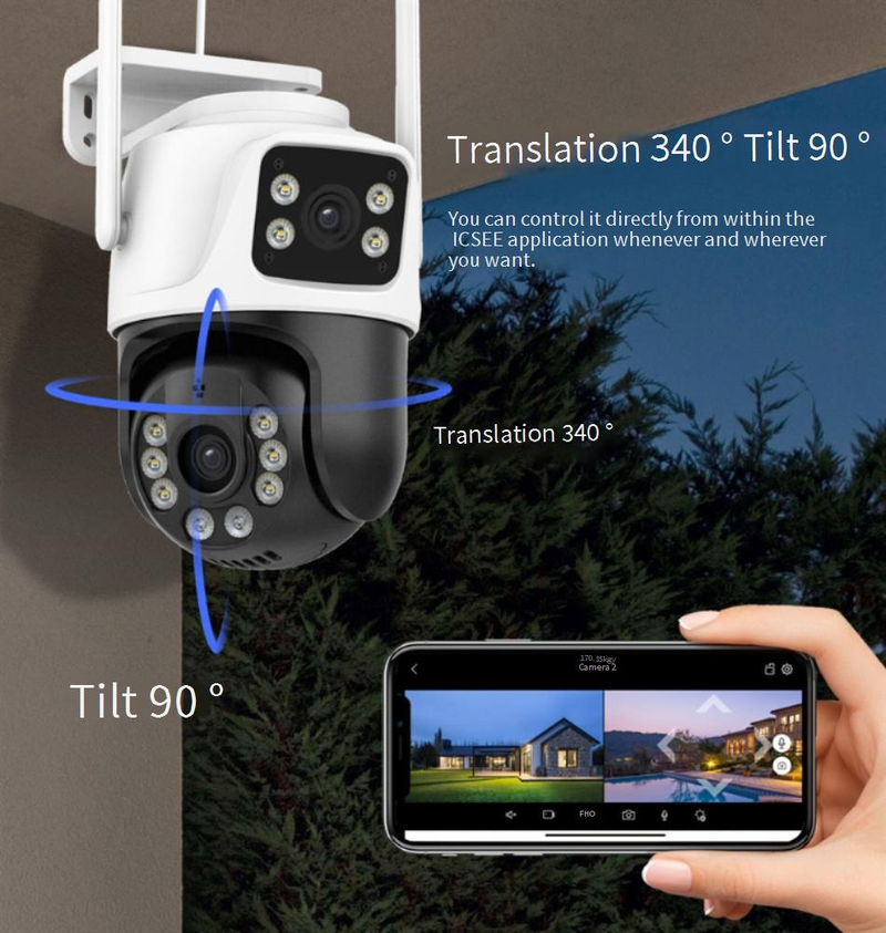 Dual-Lens PTZ Security Camera - 360° Auto Tracking 4K Color Night Vision AI Human Detection IP66 Weatherproof_voghion.com