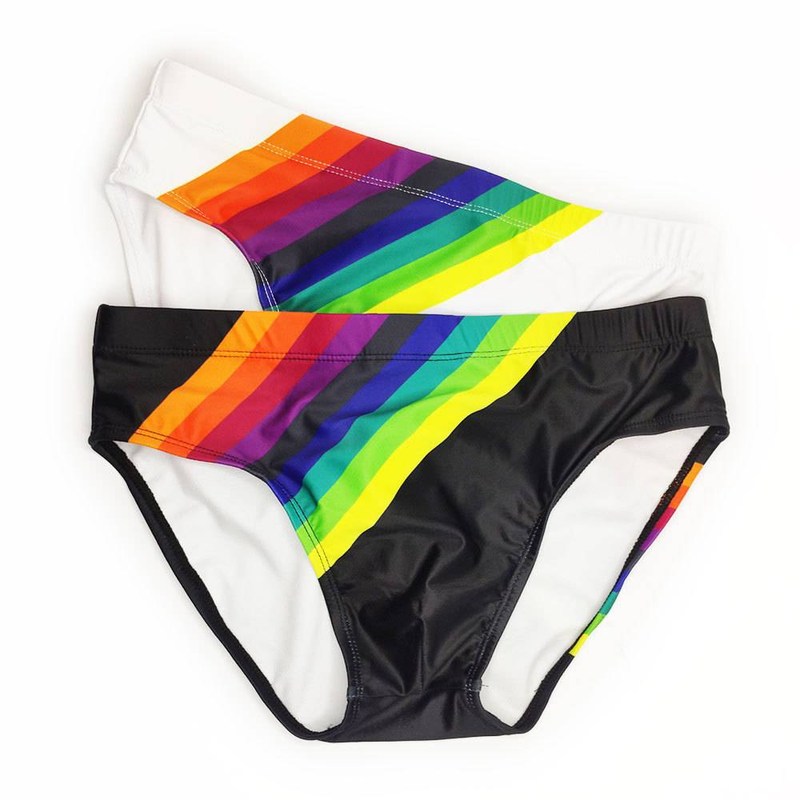 Men's Swimming Trunks With Rainbow Print, Low Waist, Men's Triangle Swimming Trunks, Cup Cover, Anti-embarrassment Tie, Beach Pants_voghion.com