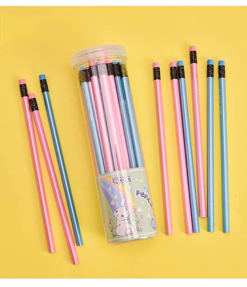 Macaron Colorful Wooden Pencils Set - 30 Pack HB Graphite Pencils For Writing, Drawing & Custom Name Engraving, Pastel & Glitter Finish_voghion.com
