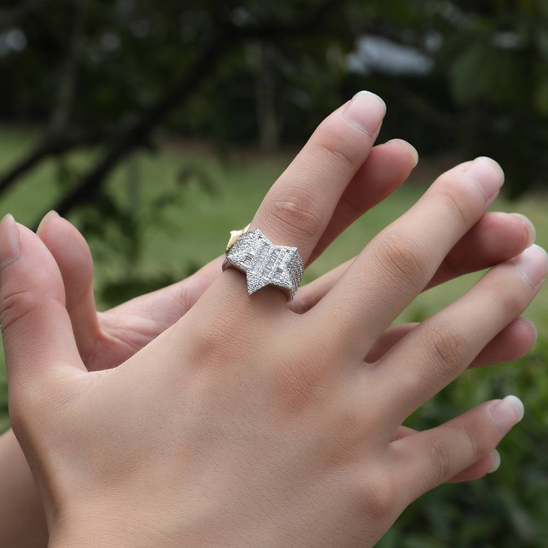 Men's Jewelry Cubic Zirconia Star Ring For Men Hip Hop Style Fashion Statement In Gold And Silver Sizes 7-9 T Square Stone Five Pointed Star Ring_voghion.com