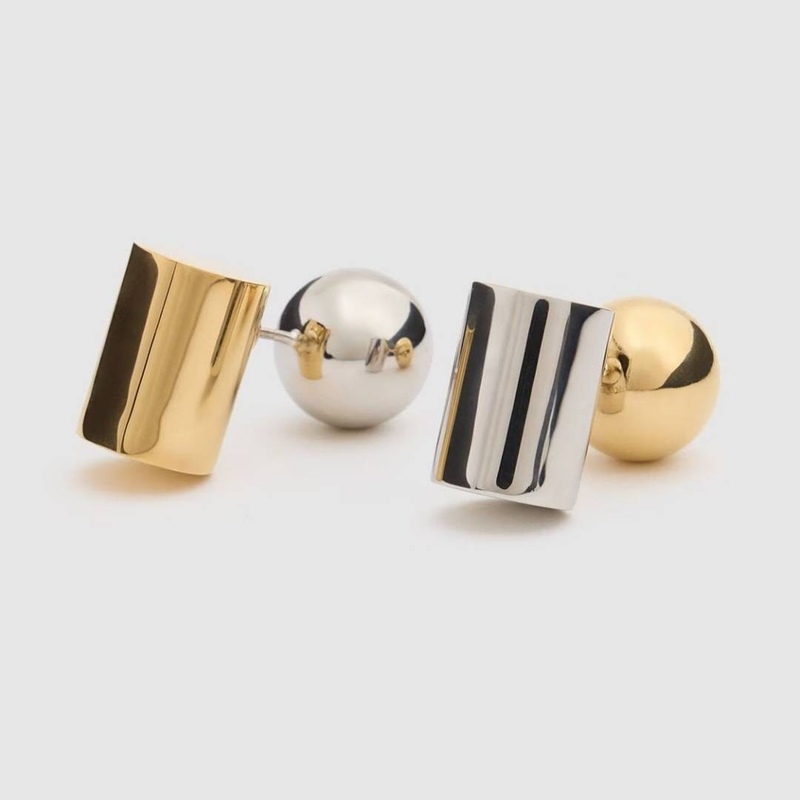 Geometrische oorbellen voor dames met verzilverde studs, minimalistisch hangend ontwerp aan de voor- en achterkant, hypoallergene S925 zilveren pinnen_voghion.com
