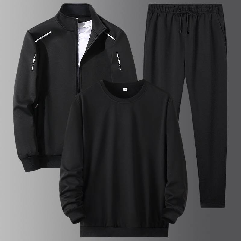 "Men's 3-Piece Casual Sportswear Set - Long Sleeve Tee, Sweatshirt & Joggers (Black, Blue, Gray) - Relaxed Fit For Streetwear & Lounge"_voghion.com