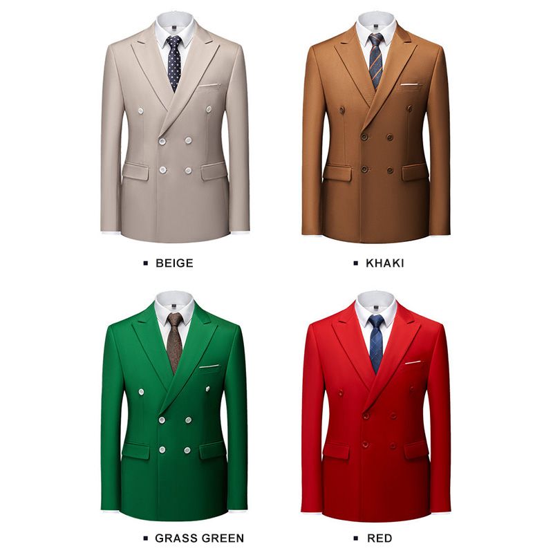 Hot Selling Men's New Double Breasted Suit Set In Spring And Autumn, Fashionable And Casual Solid Color Suit Two-piece Set_voghion.com