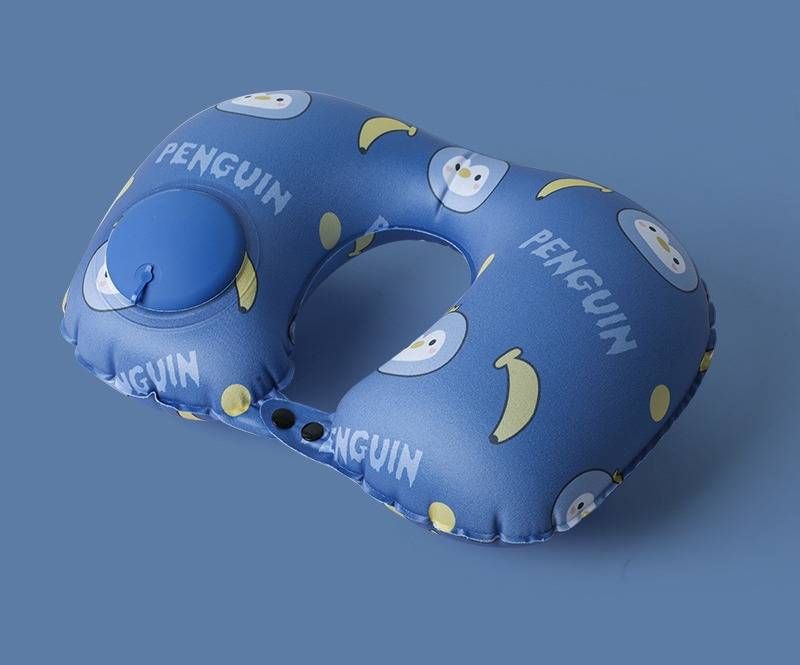 Aufblasbares U-förmiges Nackenkissen für unterwegs – ultraweiche Milchseide und Fleece, tragbar und kompakt mit Aufbewahrungstasche (mehrere Farben und Designs)_voghion.com