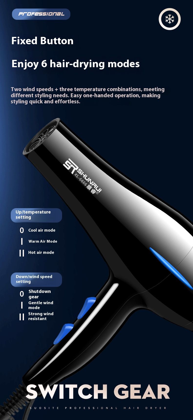 Hair Dryer - 1200W Ionic & Blue Light, 4 Speed Settings, Cold/Hot Air, DC Motor - EU/US/UK/JP Plug (220V/110V) - Salon & Travel Use_voghion.com