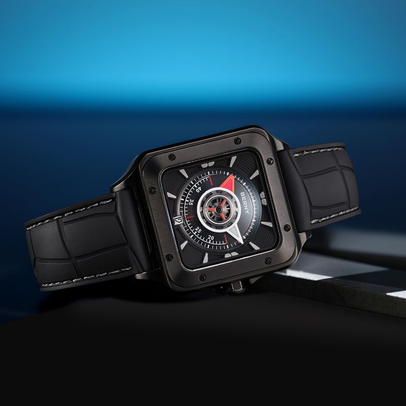 BERNY Automatic Watches For Men Fashion 10ATM Waterpoof Fluororubber Strap Mechanical Square Watch With Date Super Luminous Sapphire Wrist Watch_voghion.com