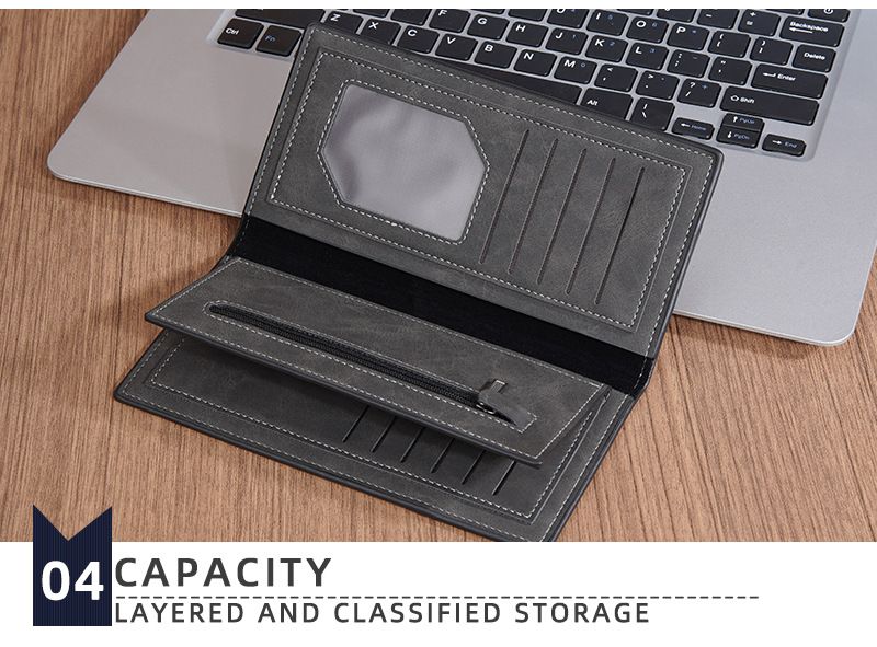 BAELLERRY New Men's Long Wallet With 17 Card Slots, Tri-Fold Design, Minimalist Business Style, Zippered Bill Compartment_voghion.com