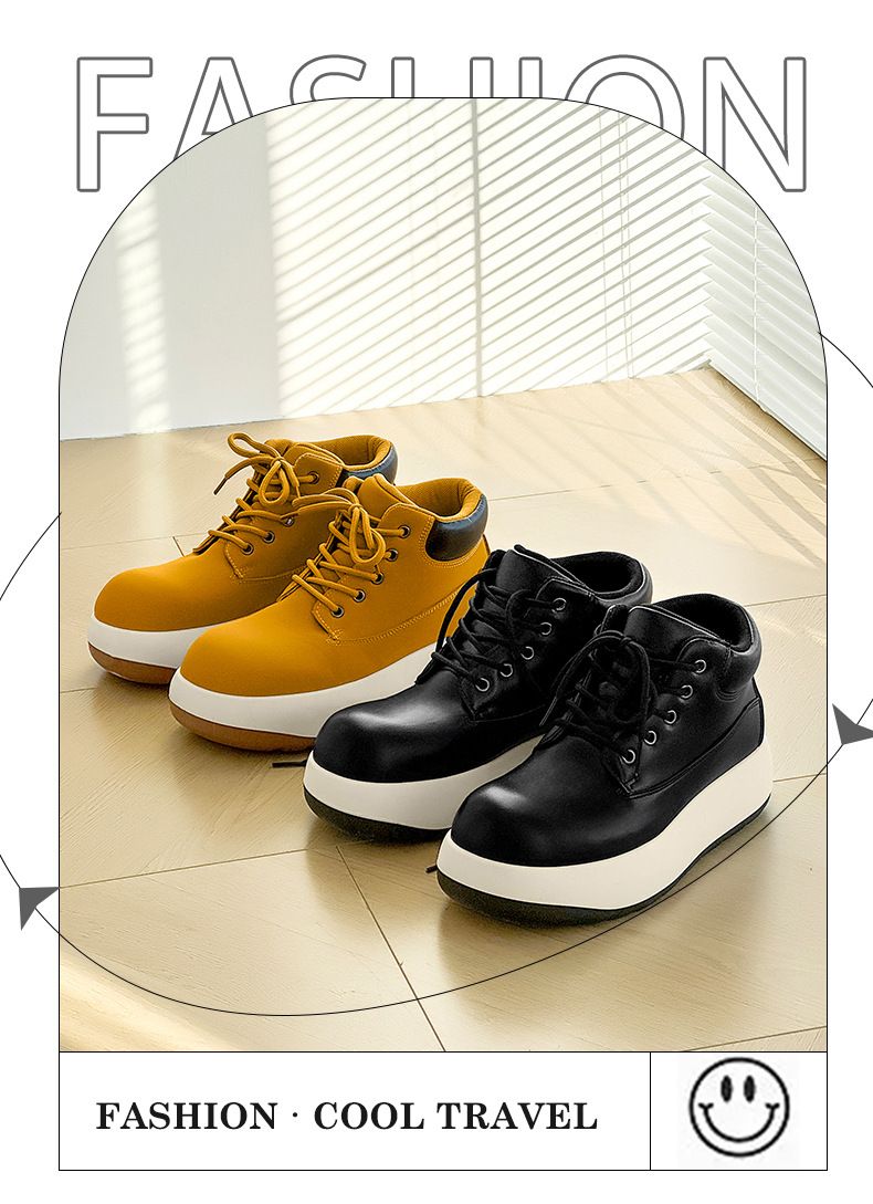 Men's Chunky Derby Boots Retro Motorcycle Style High Top Martin Boots In Yellow/Black/Brown - Fashionable & Comfortable_voghion.com