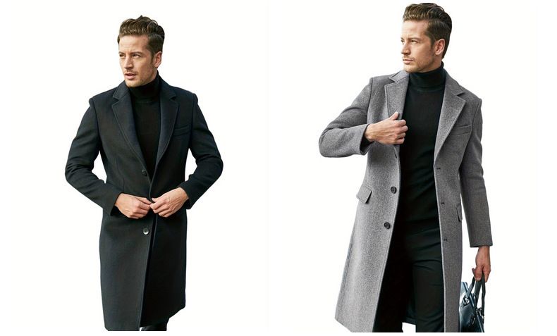 Men's Clothing Slim Mid Length Woolen Coat Single Breasted Trench Coat Slim Fit_voghion.com