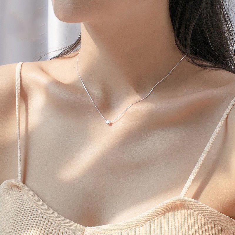 S999 Pure Silver Sugar Cube Necklace Women 2025 New Simple Luxury Niche Geometric Clavicle Chain Gift For Girlfriend_voghion.com