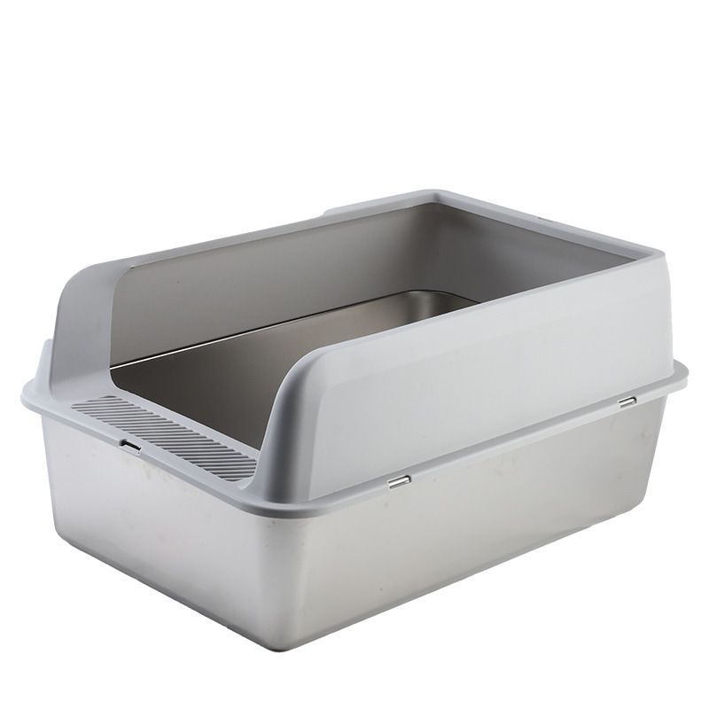 Toilette semichiusa in acciaio inossidabile con vaschetta staccabile per animali domestici, lettiera per gatti aperta_voghion.com