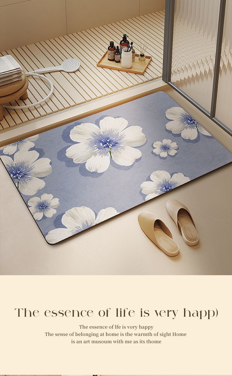 Antislip badmat - Superabsorberende diatomiet vloermat met bloemenmotief, antislip badmat, snel drogend, wasbaar polyester_voghion.com