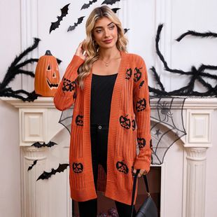 Casaco espanador jacquard Cyber Bat Cyber Bat Halloween 2025, cardigã grande de manga comprida com certificação OEKO-TEX® Classe II | Europeu_voghion.com