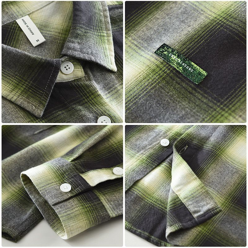 Camicia a maniche lunghe a quadri retrò da uomo, alla moda e versatile, top casual e ampio._voghion.com