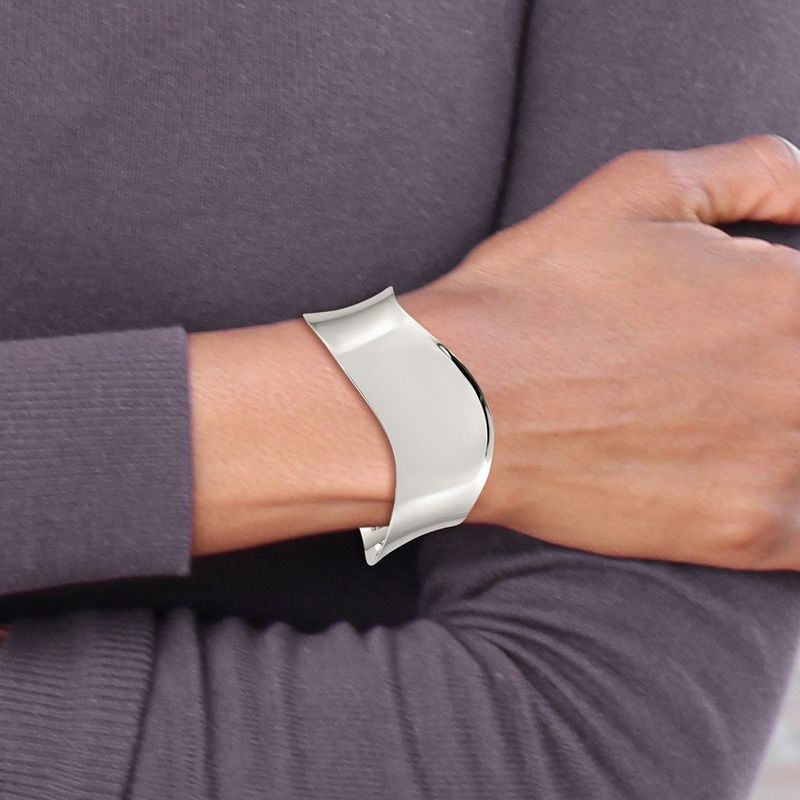 Sterling Silver Polished Wave Cuff Bangle_voghion.com