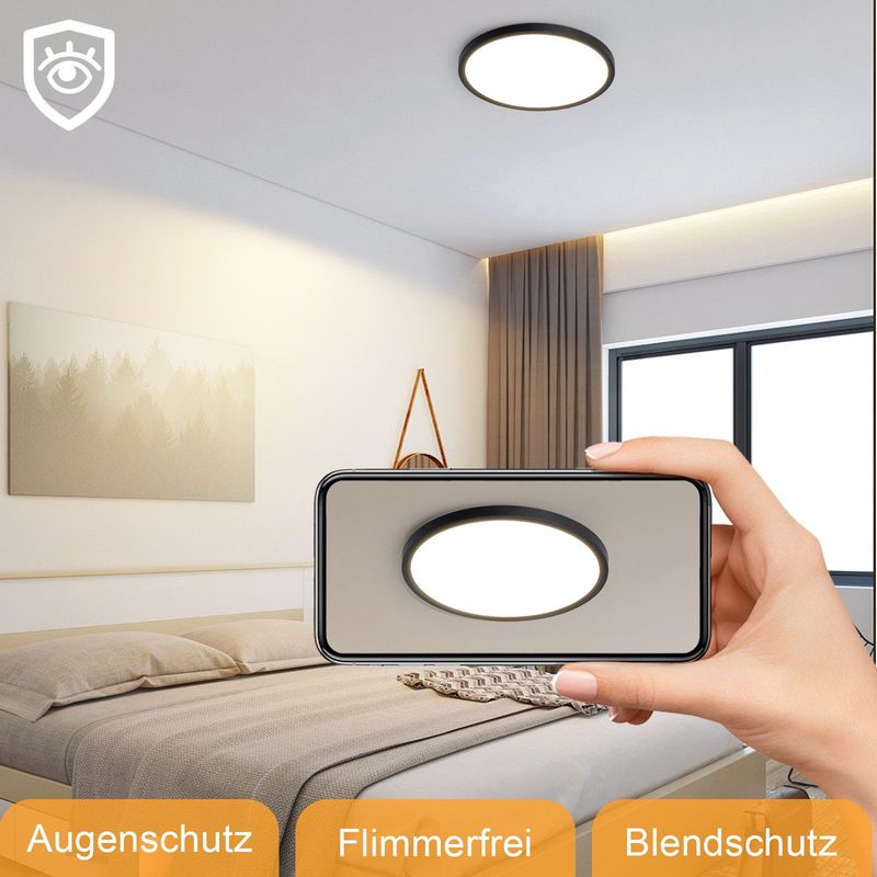 Glitzerlife LED Deckenlampe Deckenleuchte Modern - 3000K Badezimmerlampe Decke 18W Flurlampe Rund Ø22CM Badlampe Für Wohnzimmer Schlafzimmer Küche_voghion.com