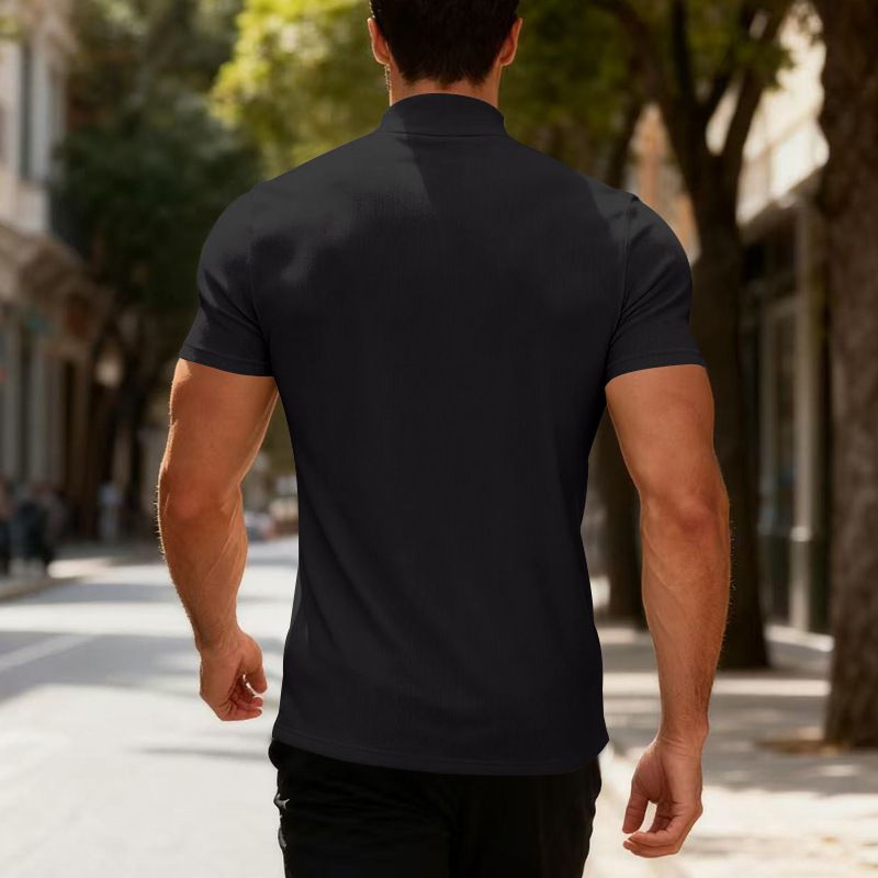 Men's Slim Fit Short Sleeve T-Shirt - Breathable High Neck Casual Top For Everyday Wear (White, Black, Khaki, Iron Grey, Beige, Brown)_voghion.com
