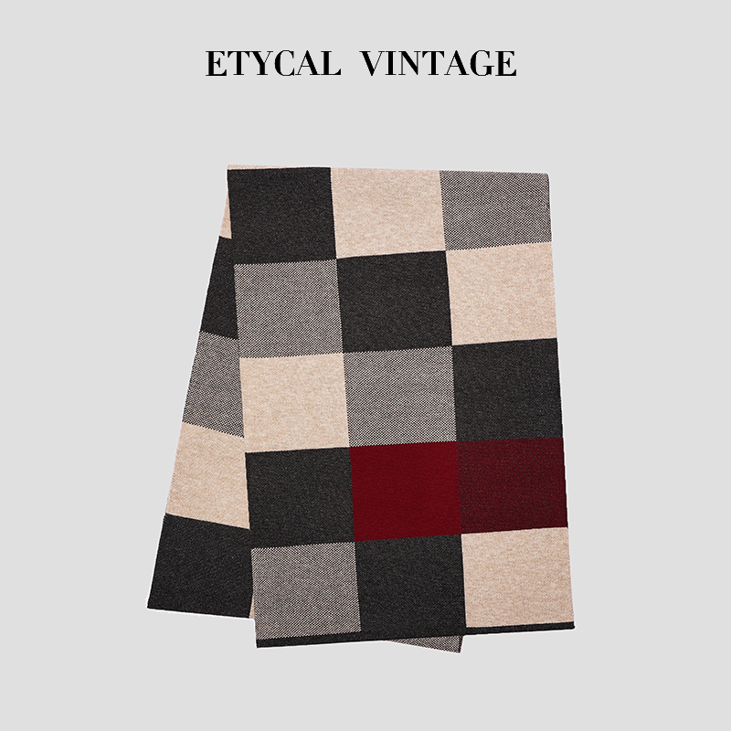 Klassesche karierten Härenschal aus Wollmix Hierscht/Wanter gestrickte Männerschal fir all Match_voghion.com