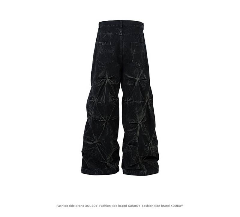 Handcrafted Vintage Waxed Jeans For Men & Women – Distressed Straight-Leg Denim Pants With Unique Stitching (Black, M/L/XL)_voghion.com