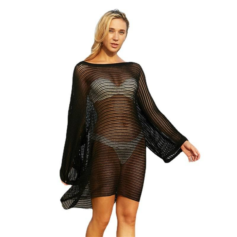 Damenbekleidung Elegantes Häkel-Strandkleid Sexy Spitzen-Kimono-Bikini-Wickelkleid Leichter Sonnenschutz Bademode Oberbekleidung, Weiß & Schwarz_voghion.com