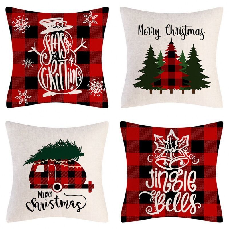 Cozy Christmas Holiday Pillow Cover Set - 45x45cm Festive Cushion Case With Cartoon Prints, Polyester Decorative Throw Pillowcase For Sofa Bed_voghion.com