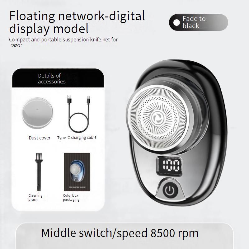 Rasoio elettrico da viaggio impermeabile con display a LED e lame flottanti - Rasoio portatile senza fili per uomo (blu sfumato/nero, argento)_voghion.com