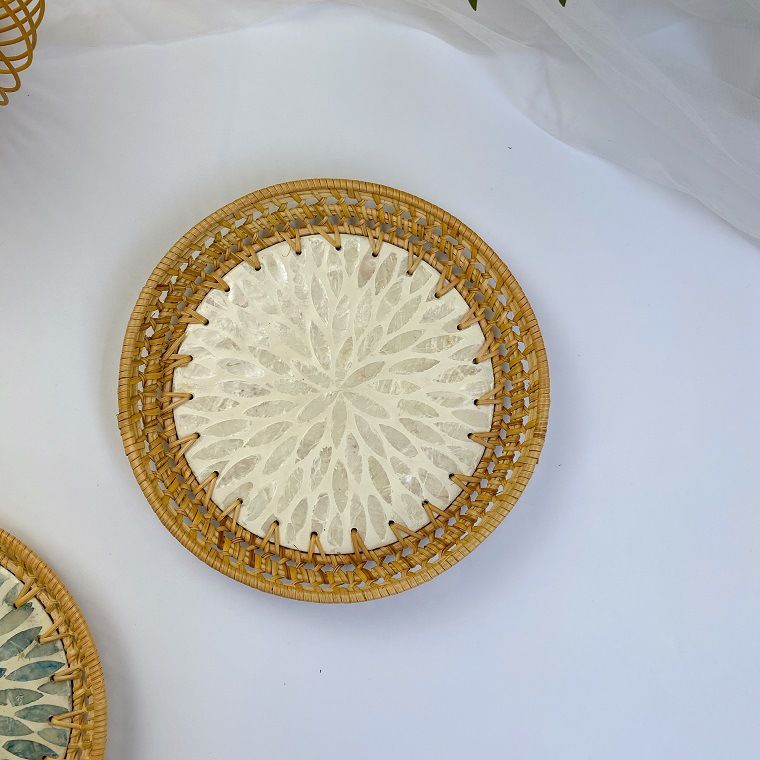 Creative Wicker Woven Colorful Shell Fruit Plate, Decorative Ornaments, Jewelry Storage Tray, Tea Storage Tray, Storage Basket_voghion.com