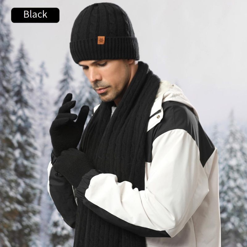 JUND Alpaca Wool Knit Hat Scarf Gloves Set For Men - Winter Warm Fleece-Lined Beanie & Scarf Combo For Outdoor Cycling, Hiking_voghion.com