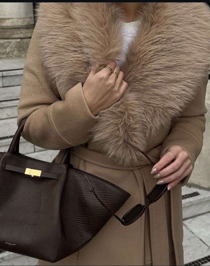 ZA2025 Chaqueta larga de lana con cordones y cuello de piel grande para mujer, otoño e invierno, nueva_voghion.com