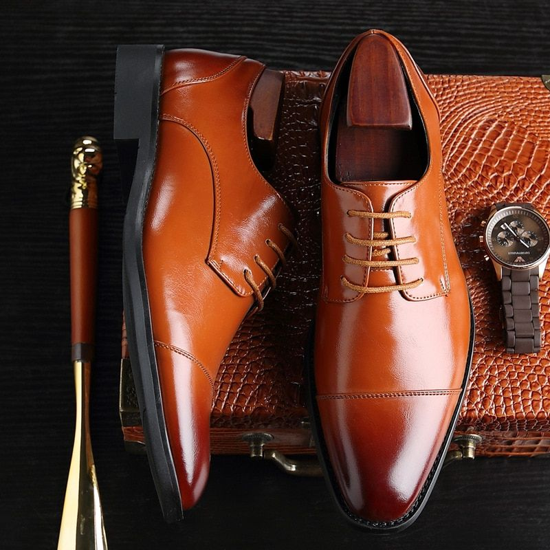 Herren Klassische Retro Derby Schuhe Herren Business Kleid Büro Lederschuh Flats Männer Mode Hochzeit Party Oxfords EU Größe_voghion.com