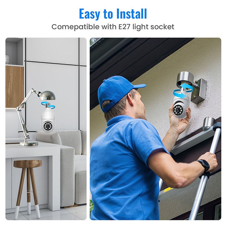 Cámara WiFi inalámbrica de 360 grados con visión nocturna a todo color y bombilla E27 de alta definición_voghion.com