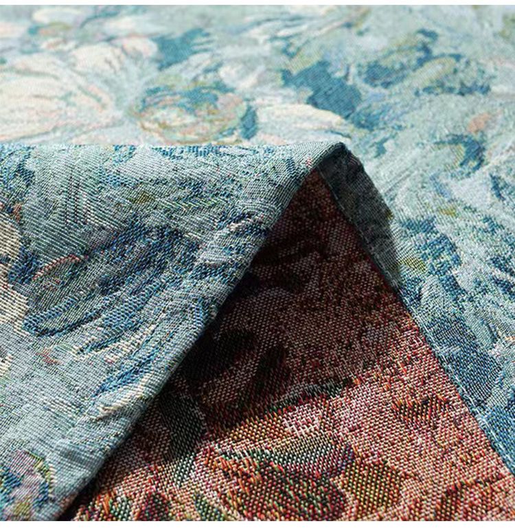 Tischdecke mit Blumenmotiv und Fransen im Ölgemälde-Stil – rutschfeste, hitzebeständige runde und rechteckige Tischdecke aus Polyester für Esszimmer, amerikanischer Vintage-Stil_voghion.com