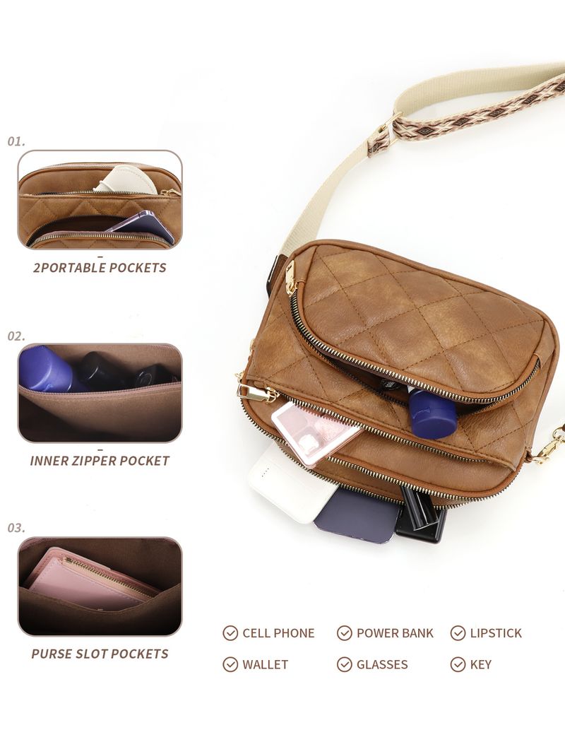 Portafoglio trapuntato da donna, piccola borsa a tracolla in pelle vegana, borsa tote, tracolla rimovibile._voghion.com