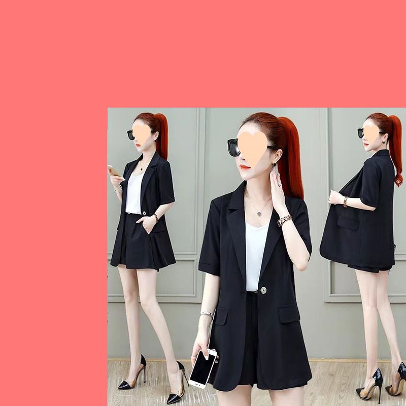 Petit ensemble trois pièces pour femme, blazer, short à manches courtes, style coréen, tenue professionnelle décontractée, polyvalente_voghion.com