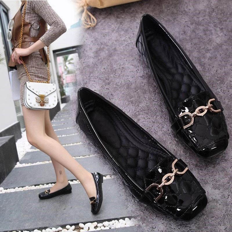 2025 Sommer Herbst Weiches Leder Damen Flache Arbeit Vielseitige Loafer Quadratische Zehen Flacher Mund Niedriger Absatz Großes Boot_voghion.com