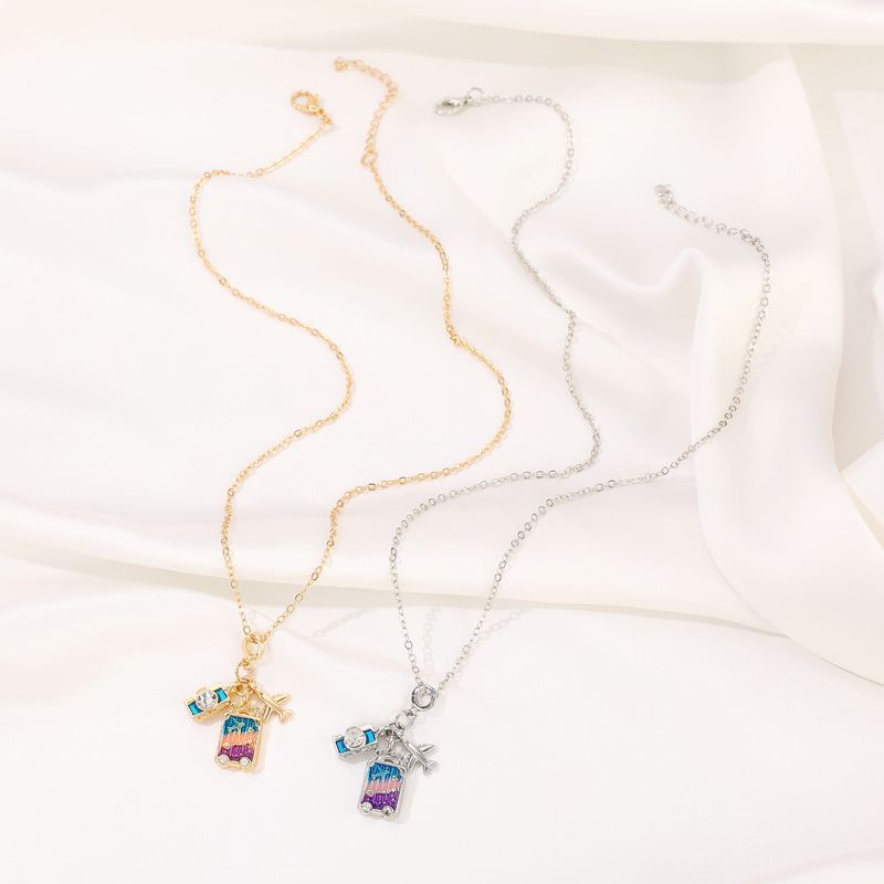 Ins Camera Aircraft Suitcase Pendant Global Travel Necklace Female Creative Design Sense Clavicle Chain Gift_voghion.com