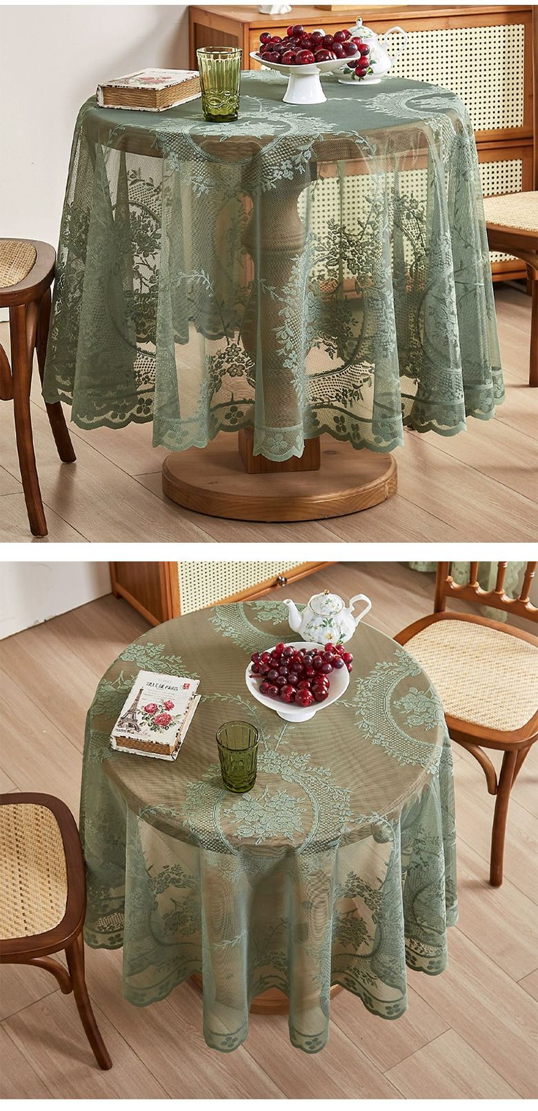 Hochwertige Tischdecke aus hohler Spitze mit Lotusblattrand, rund, mit Spiegel, kleiner Tischdecke aus frischer Spitze mit Lotusblattrand_voghion.com