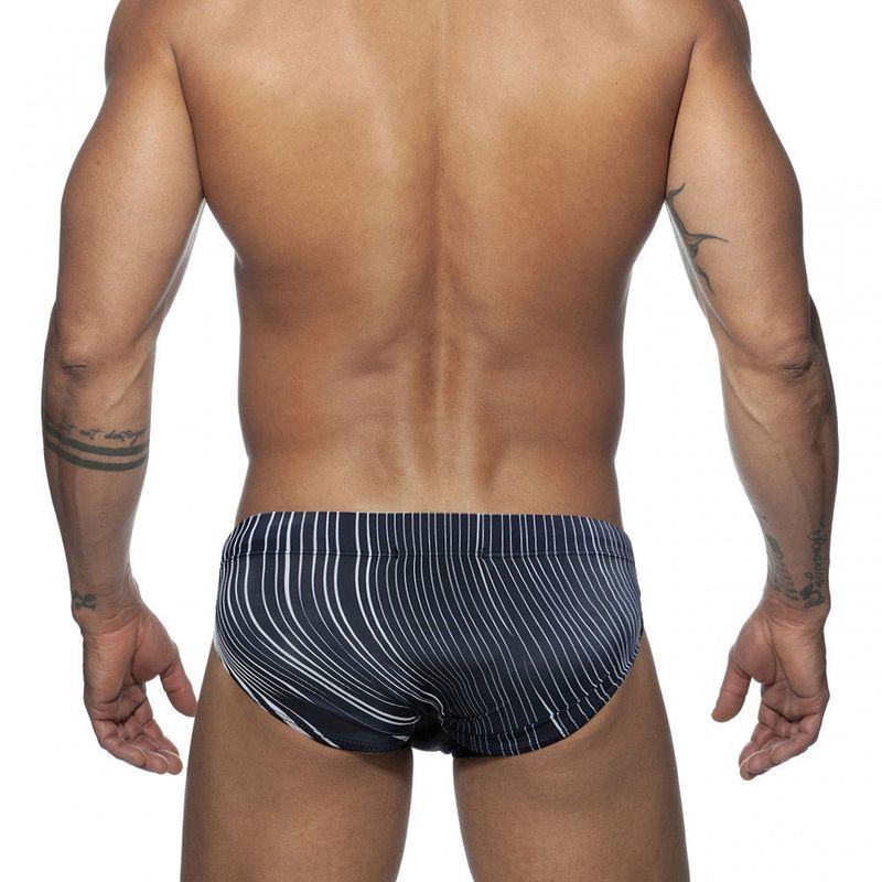 UXH New Men's Triangle Swim Trunks Black And White Striped With Cup Anti-Exposure Sexy Fashion Bikini For Men_voghion.com