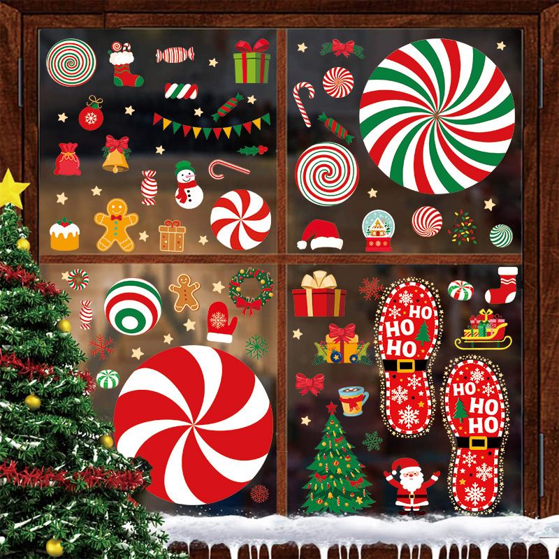 Cross-Border Christmas Style Candy Party Decoration Wall Self-Adhesive Floor Festive Atmosphere Gingerbread Man Window_voghion.com