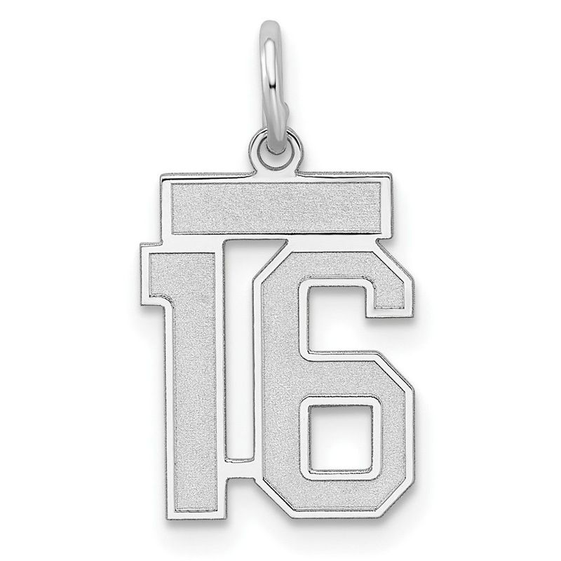 Sterling Silver/Rhodium-plated Satin Number 16 Charm_voghion.com